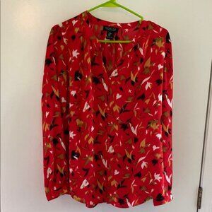 Rachel Zoe Red Graphic Long Sleeve Blouse